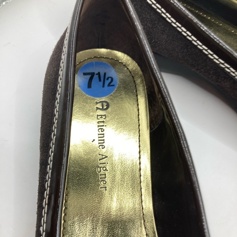 Etienne Aigner Loafers Suede Shoes Brown With Buckle Detail Women’s Size 7.5 - Picture 4 of 8